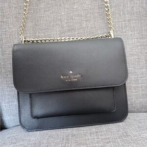 kate spade Black Leather Crossbody with Gold Chain Strap